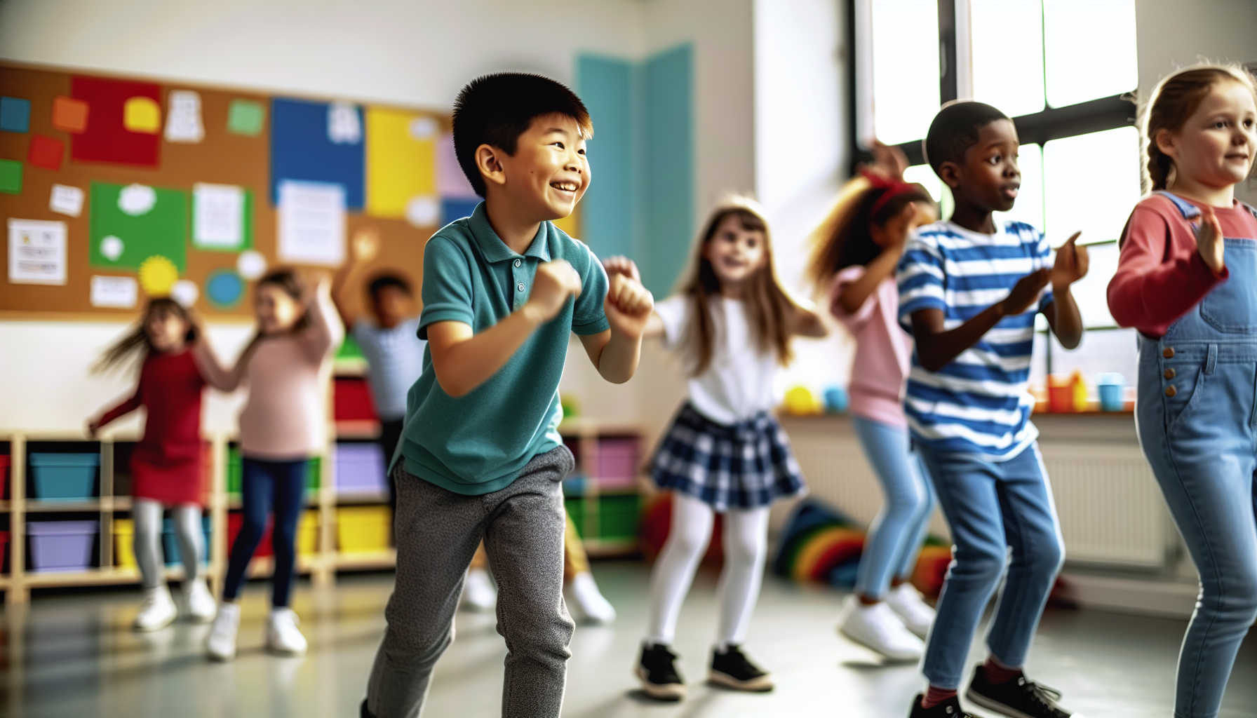 Active kids participating in a musical movement game