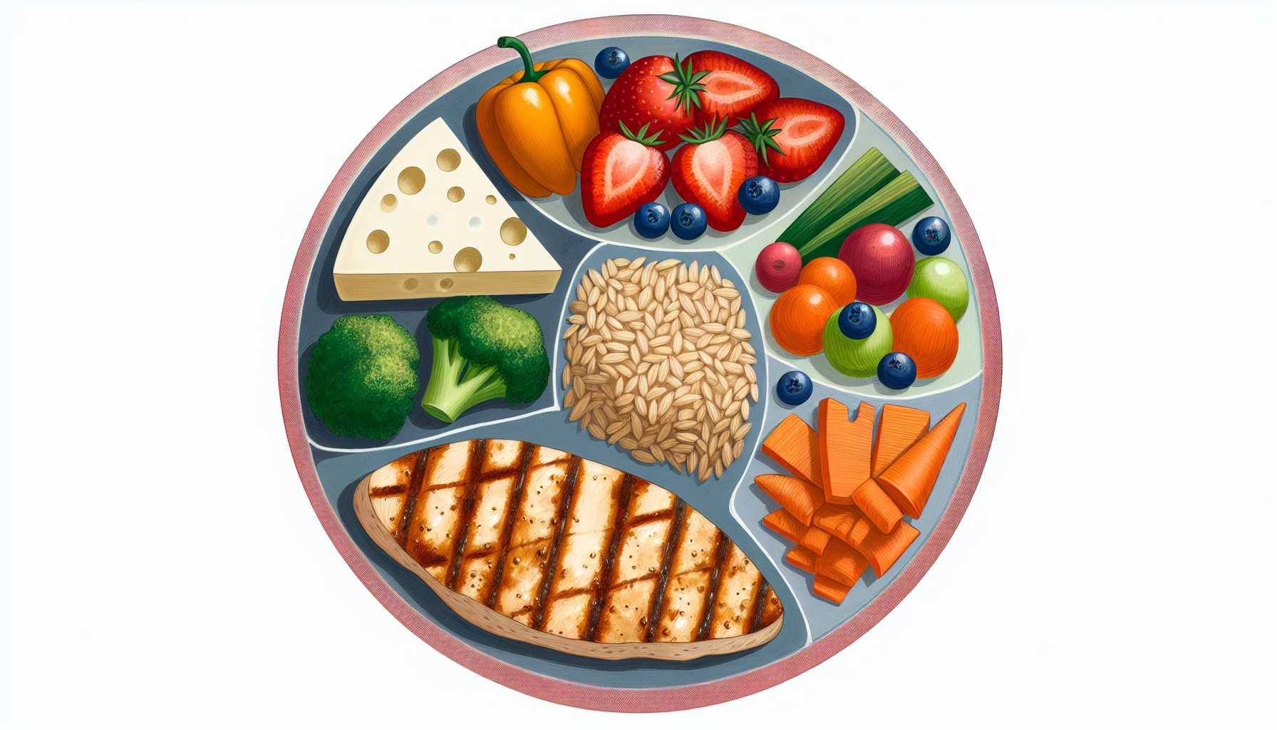 Building a Balanced Diet: Image of a balanced meal plate with various food groups for a teenager's diet.