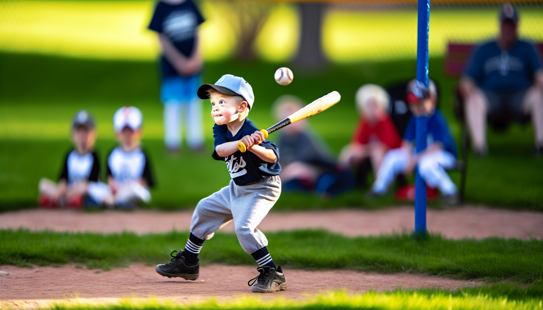 Preschooler batting during a T-ball game