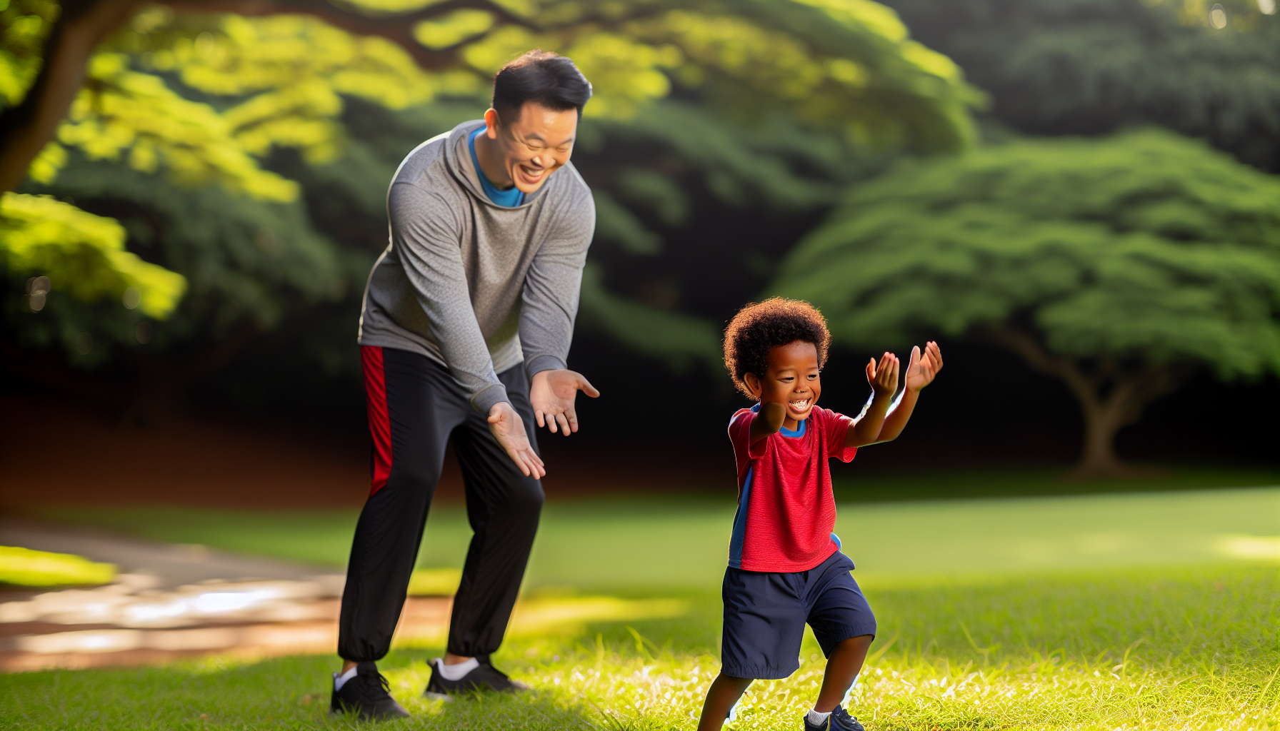 Preschooler participating in family fitness activity