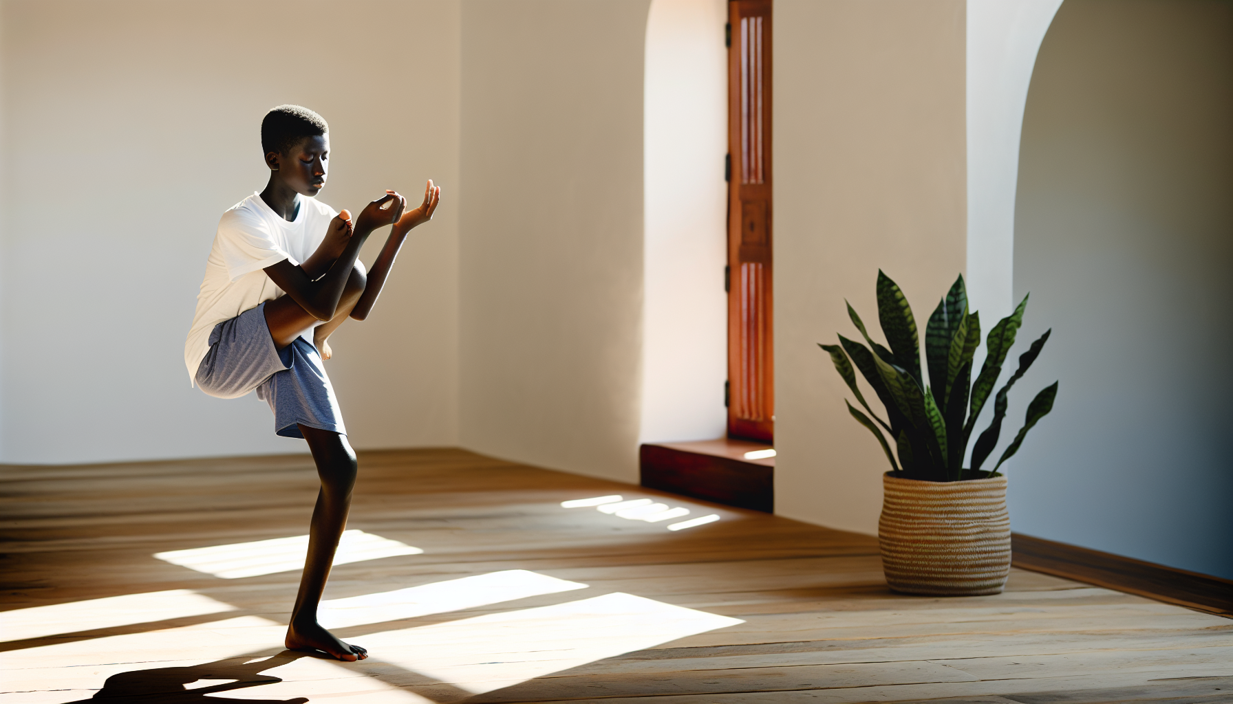 Teenager practicing yoga for flexibility and balance