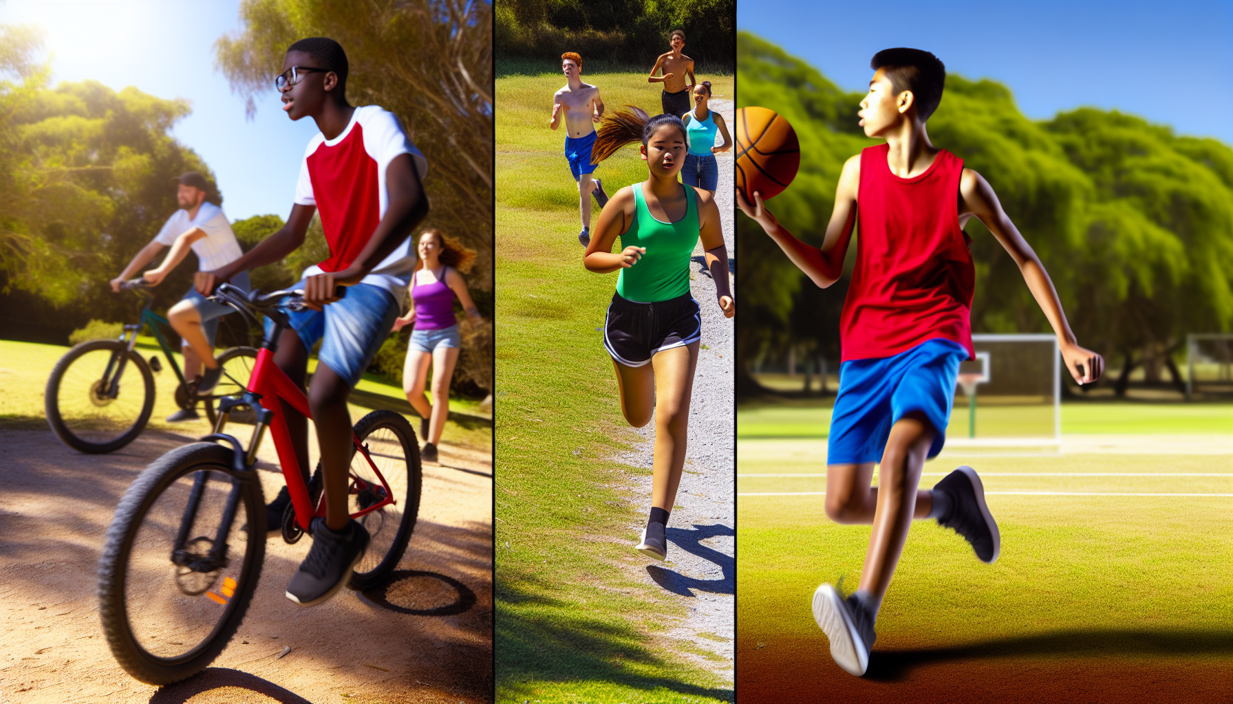 Physical Activity and Teen Health: Image of teenagers engaging in outdoor physical activities.