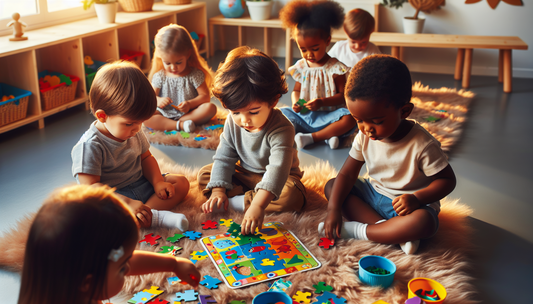 Toddlers playing educational indoor games