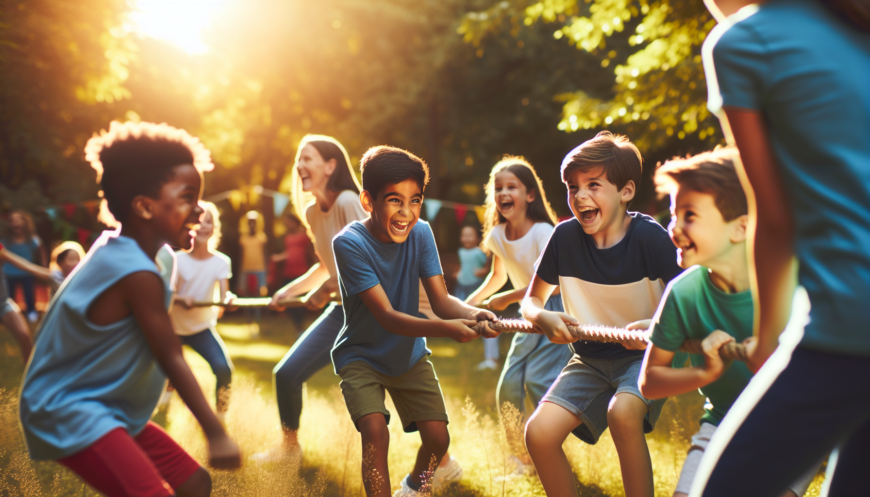 Group of young participants enjoying fitness games