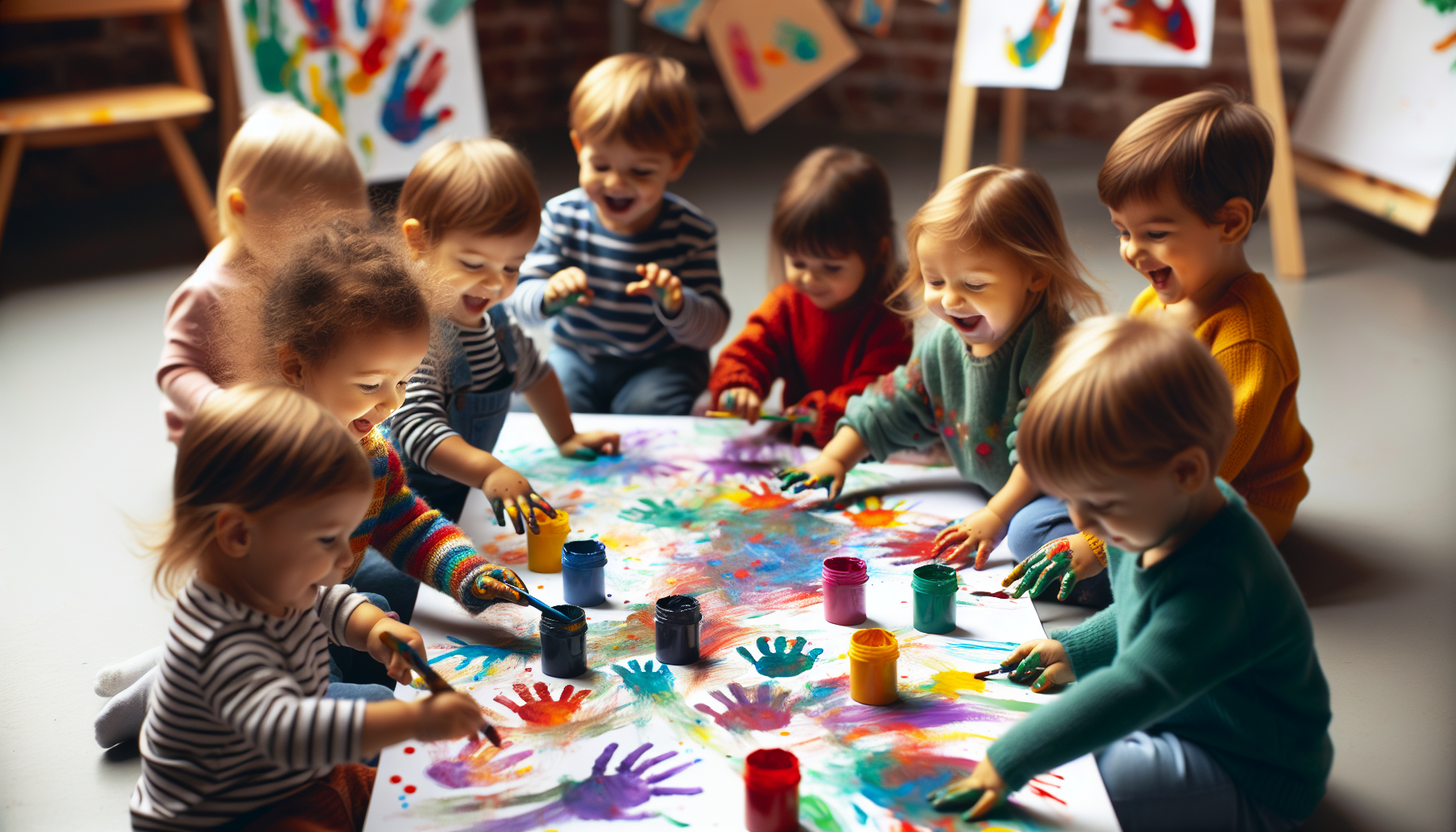 Toddlers engaging in finger painting activity