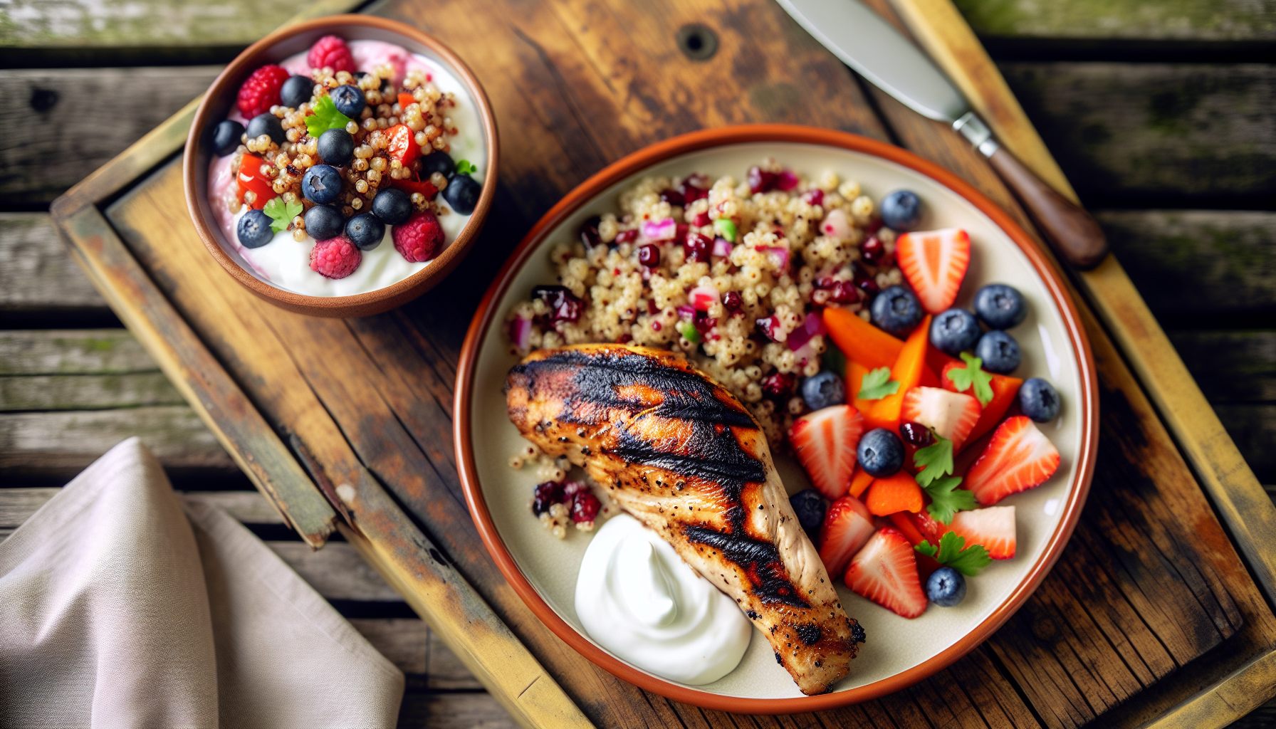 Protein-packed lunch with chicken, quinoa, and Greek yogurt