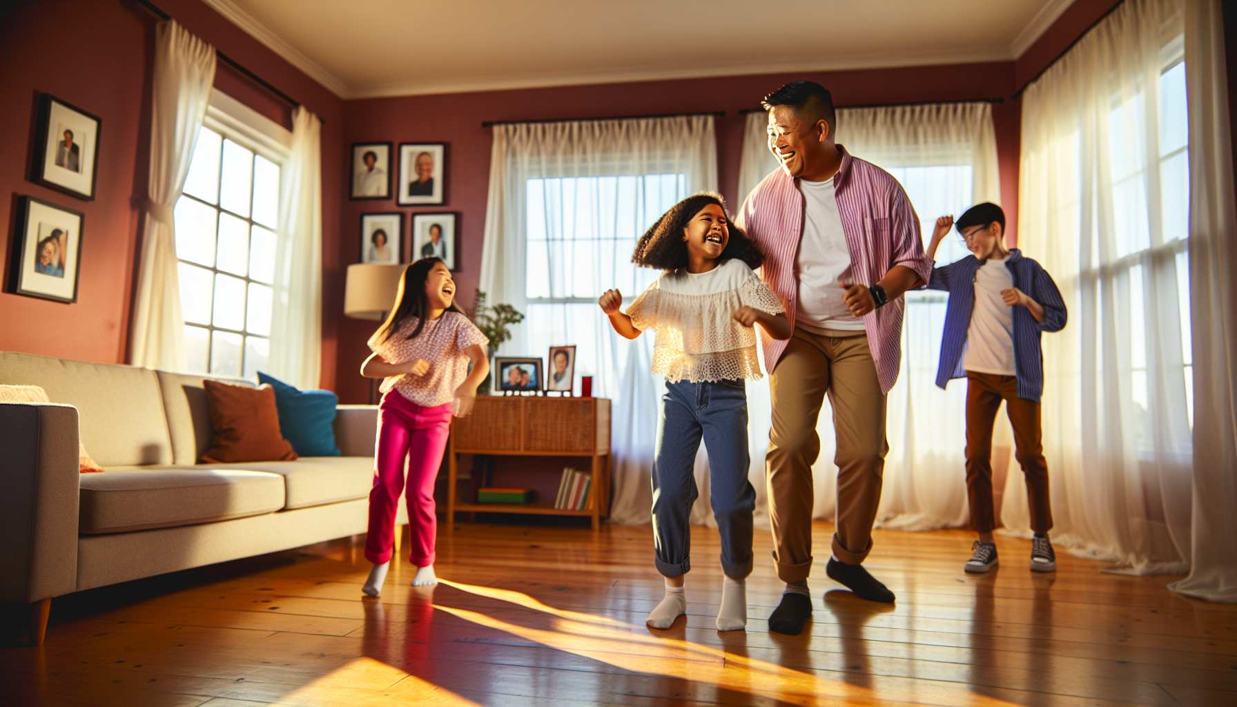 Family having a dance party in the living room