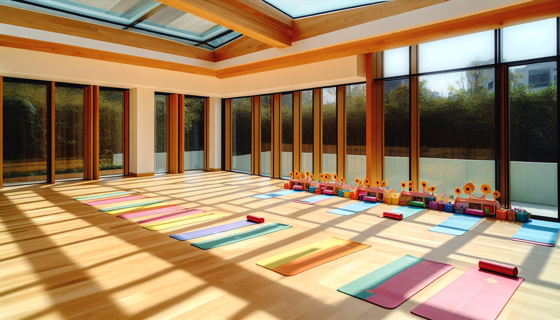 Serene and inviting yoga space with natural light for toddlers