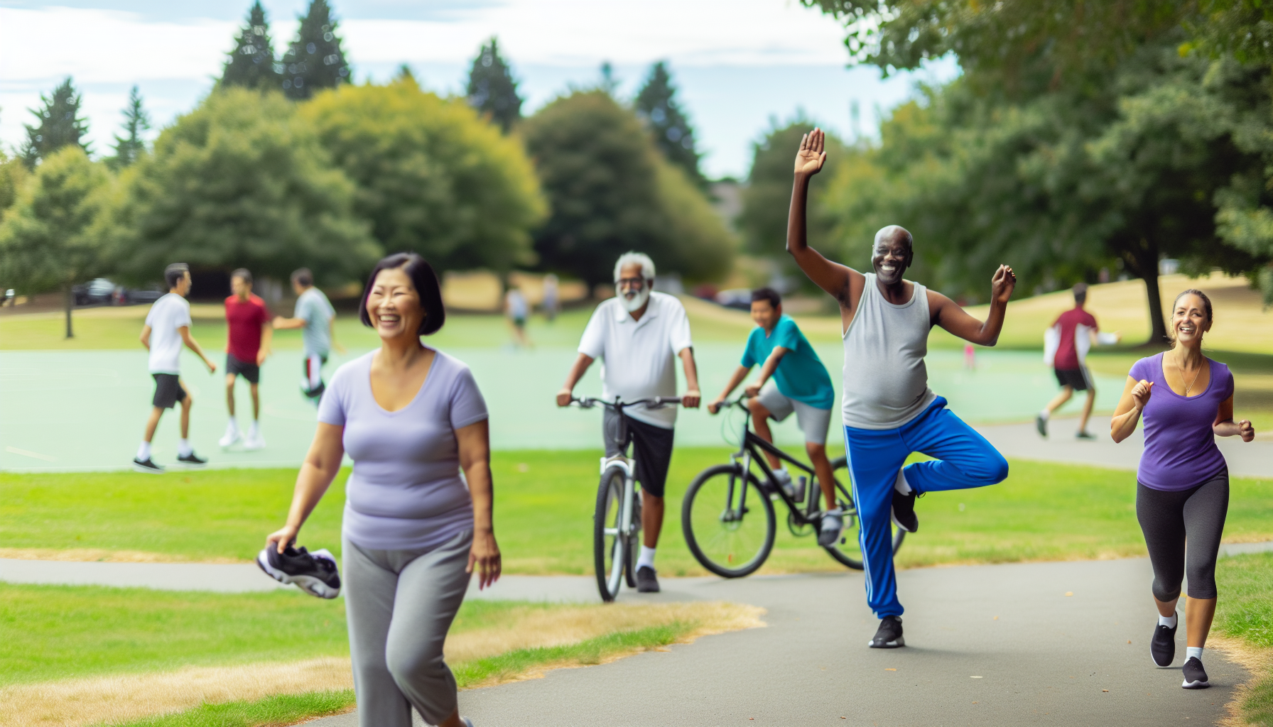 Group of diverse people engaging in physical activities