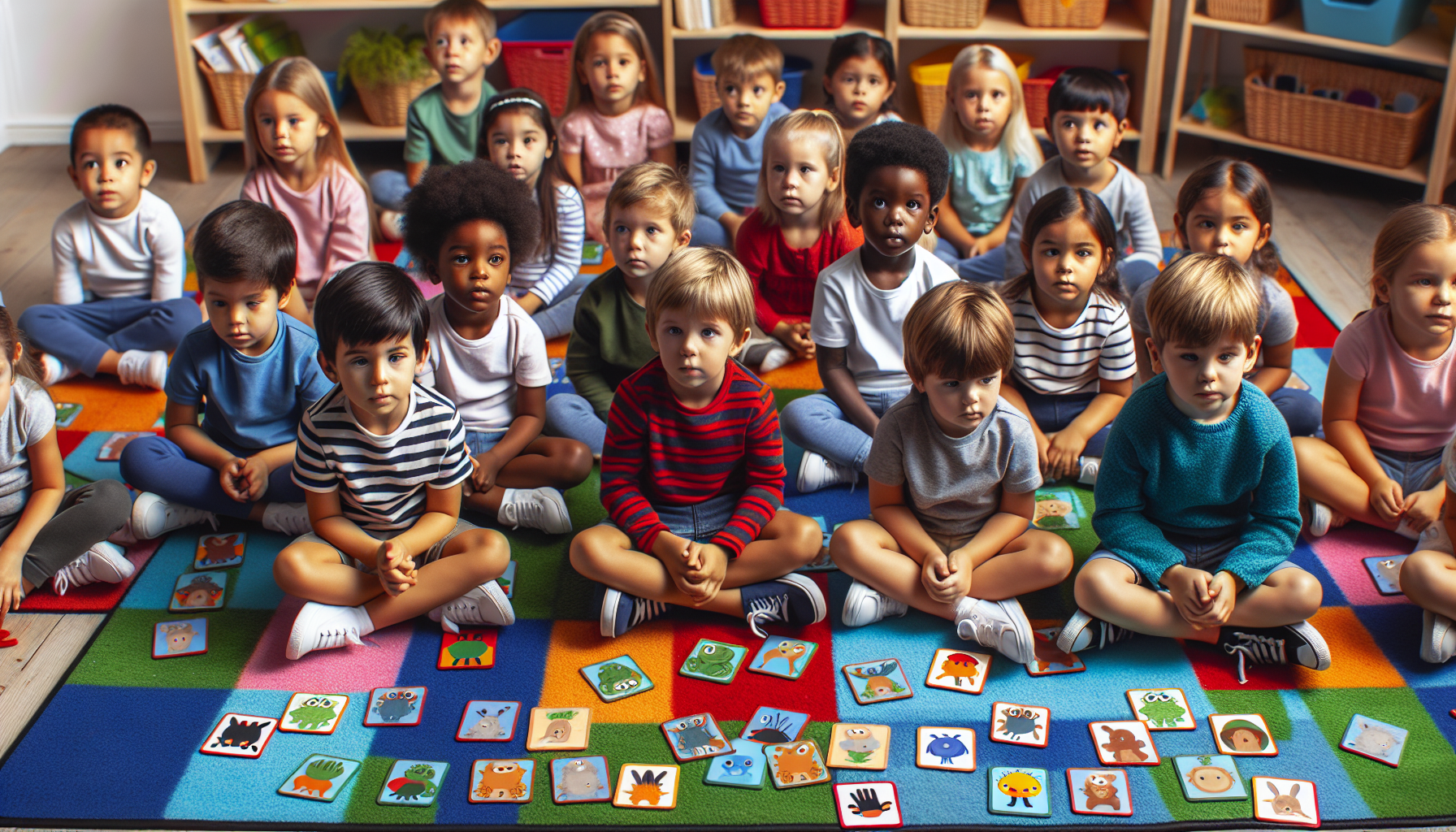 Preschoolers engaging in memory match game