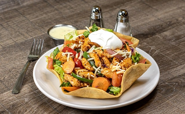 chicken, taco bowl, salad