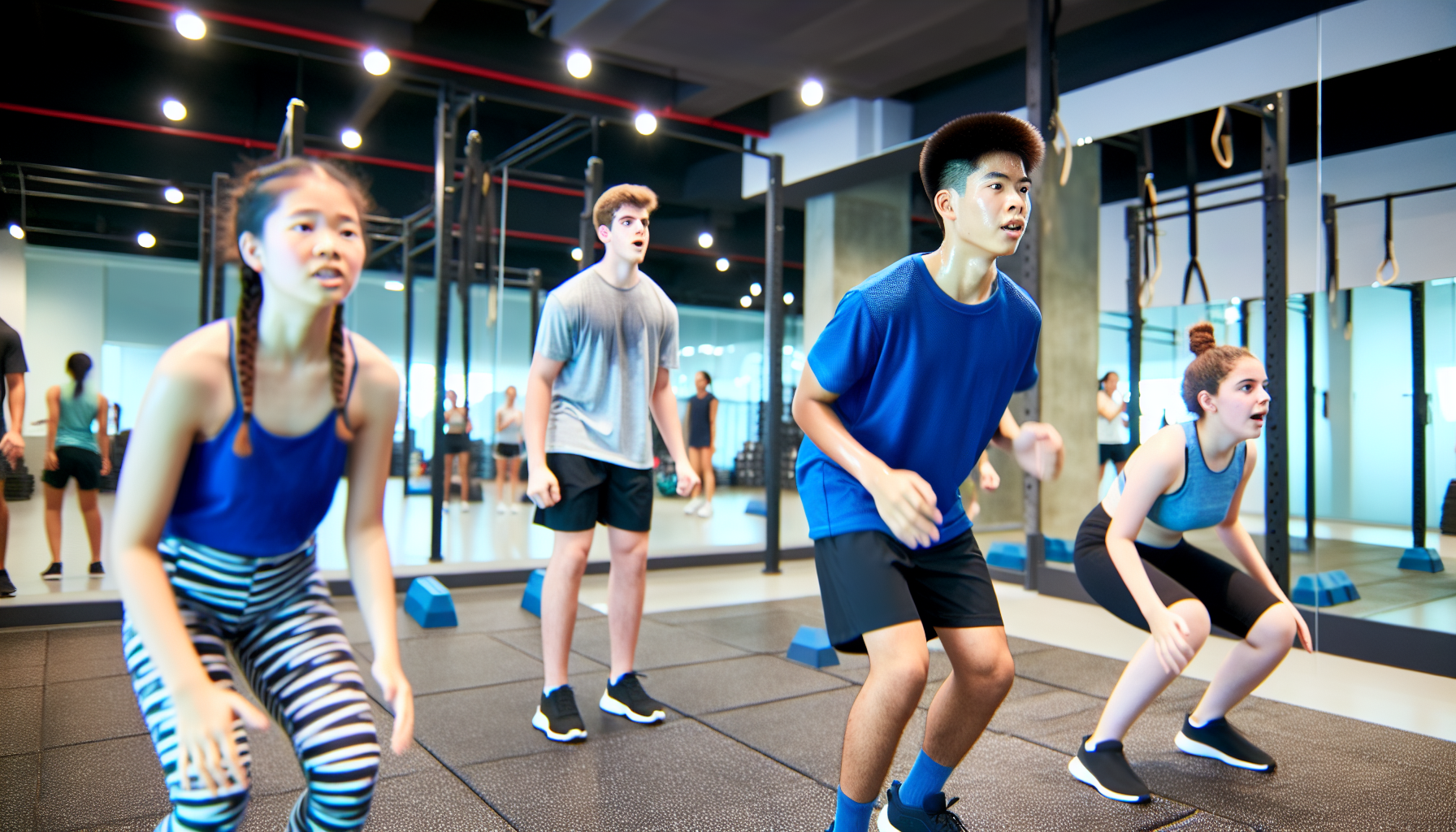 Group of teenagers engaging in high-intensity interval training