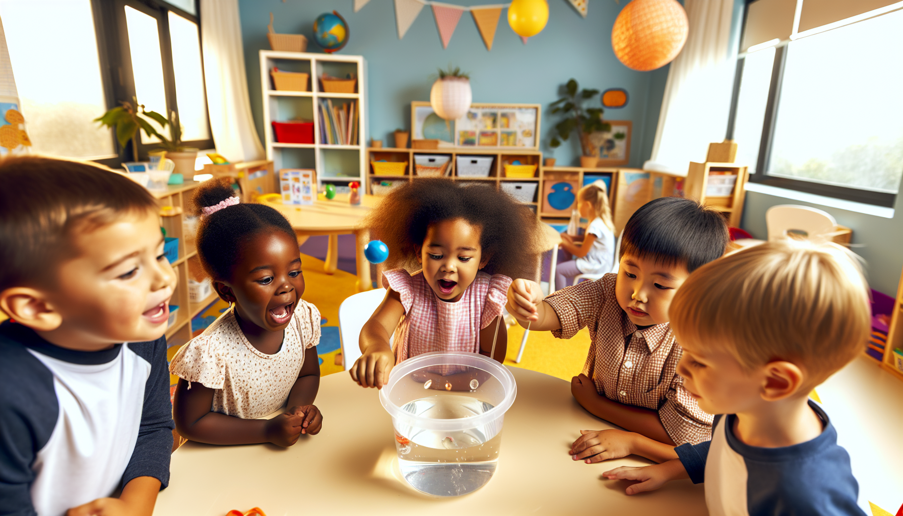 Preschoolers conducting sink or float experiment