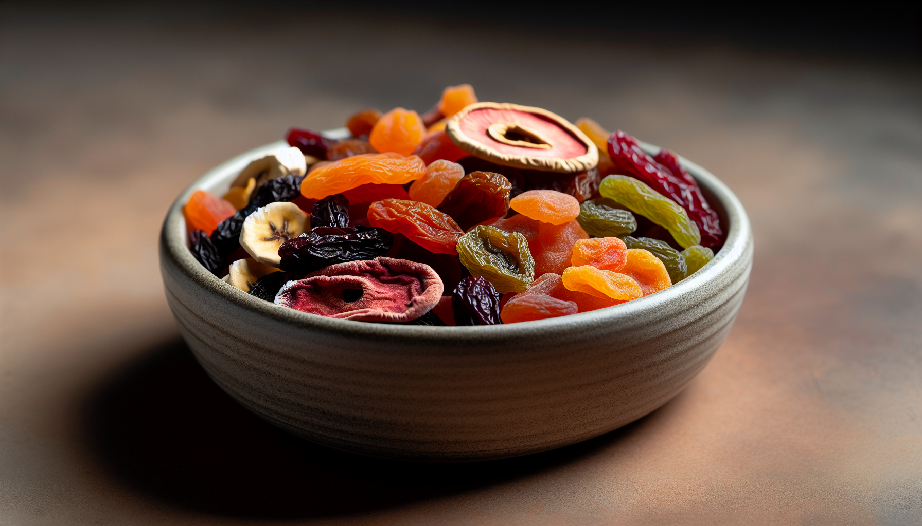 A bowl of assorted dried and freeze-dried fruits