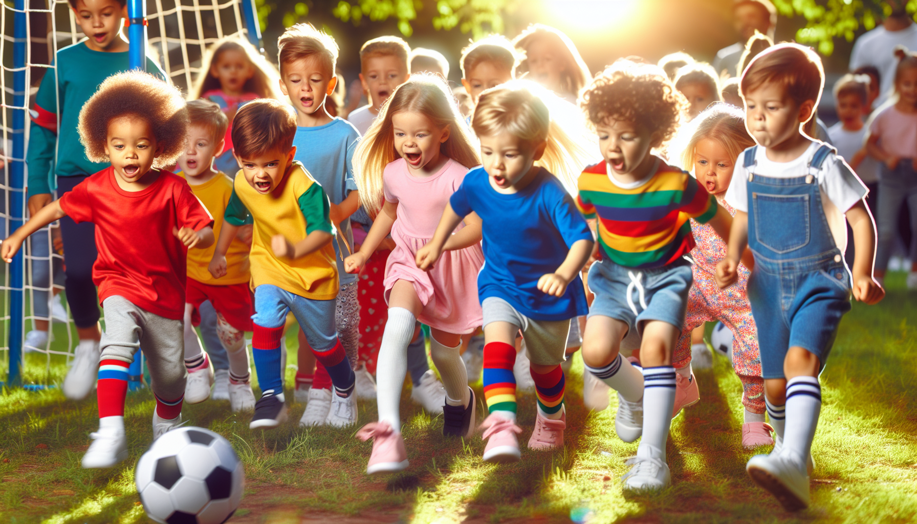 Preschoolers sharing and taking turns during a team sports activity