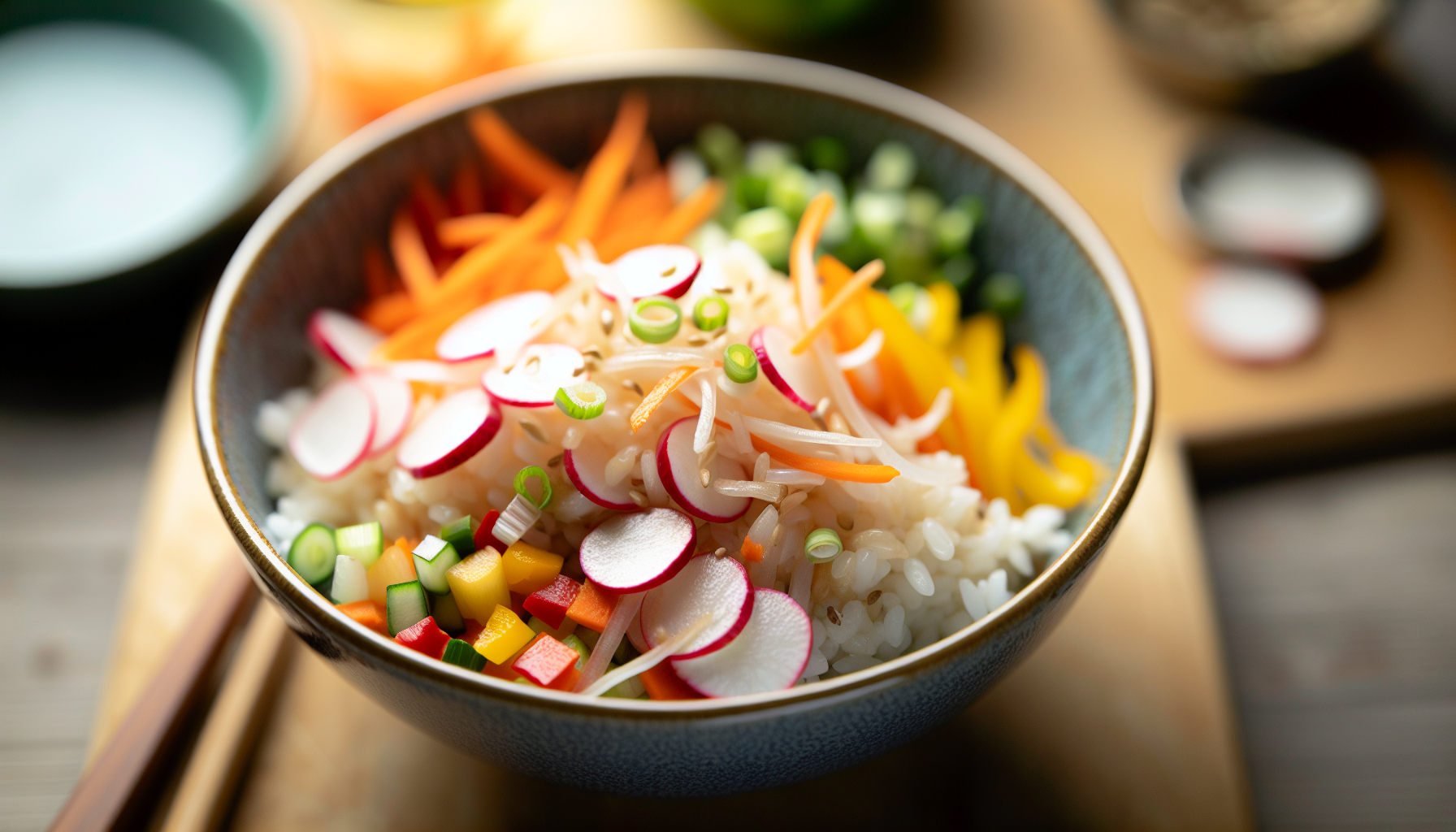 Gluten-free rice bowl with fresh vegetables