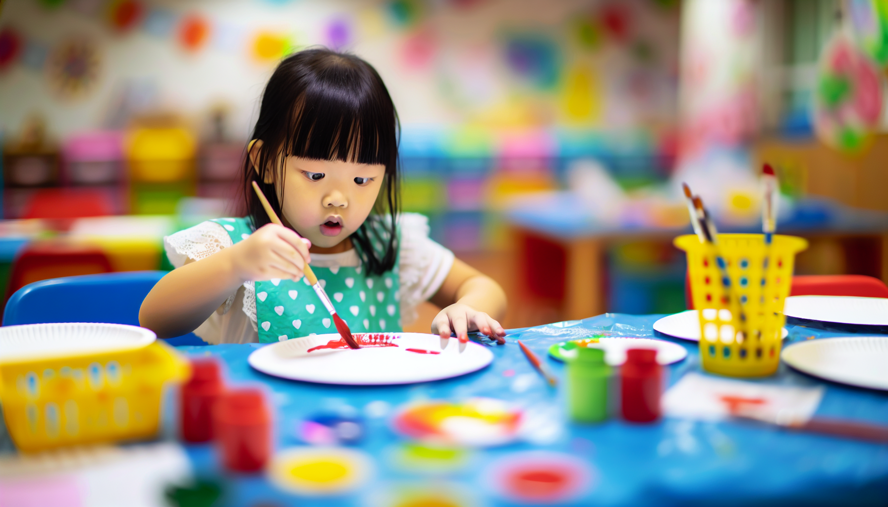 Preschooler enjoying artistic adventure with paper plates